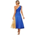 thumbnail image 3 of Alvivi Womens Metallic Gold Color Block One Shoulder Sleeveless Liturgical Praise Dance Dress Blue XL, 3 of 7