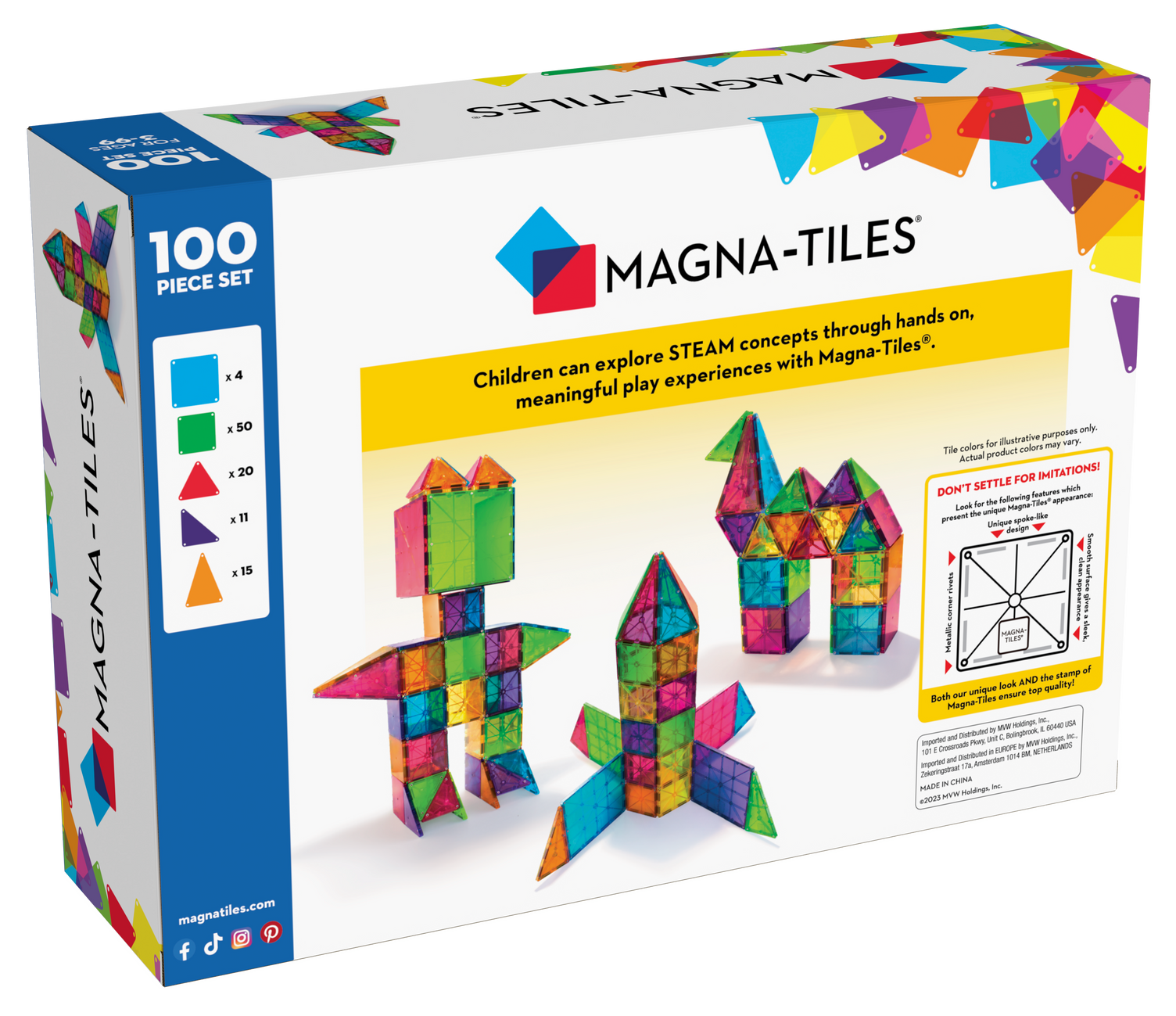 MAGNA-TILES Classic 100-Piece Magnetic Tile Set photo 7