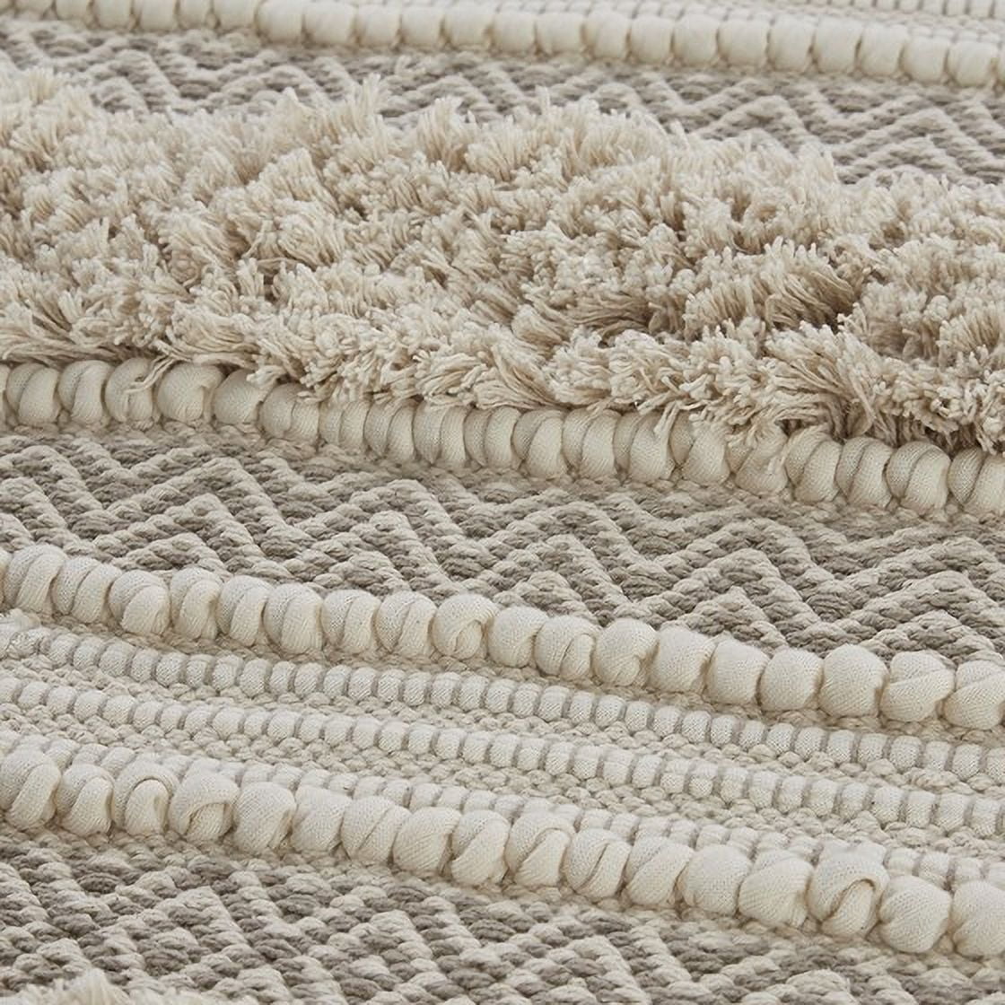 Woven Texture Stripe Bath Rug 22x58 Inches Natural, INK+IVY Asher Boho Hand-Woven Bathroom Runner Rug, Non-Slip Latex Backing Machine Washable for Bathroom Decor