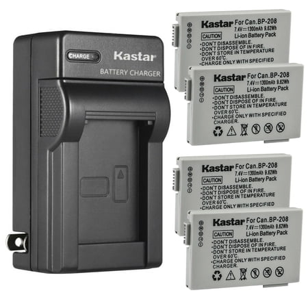 Kastar 4-Pack Battery and AC Wall Charger Replacement for Canon DC201 DC210 DC211 DC220 DC230 iViS DC22 iViS DC50 iViS DC200 Elura 100 FVM300 IXY DVS1 MVX1Si MVX430 MVX450 MVX460 Cameras