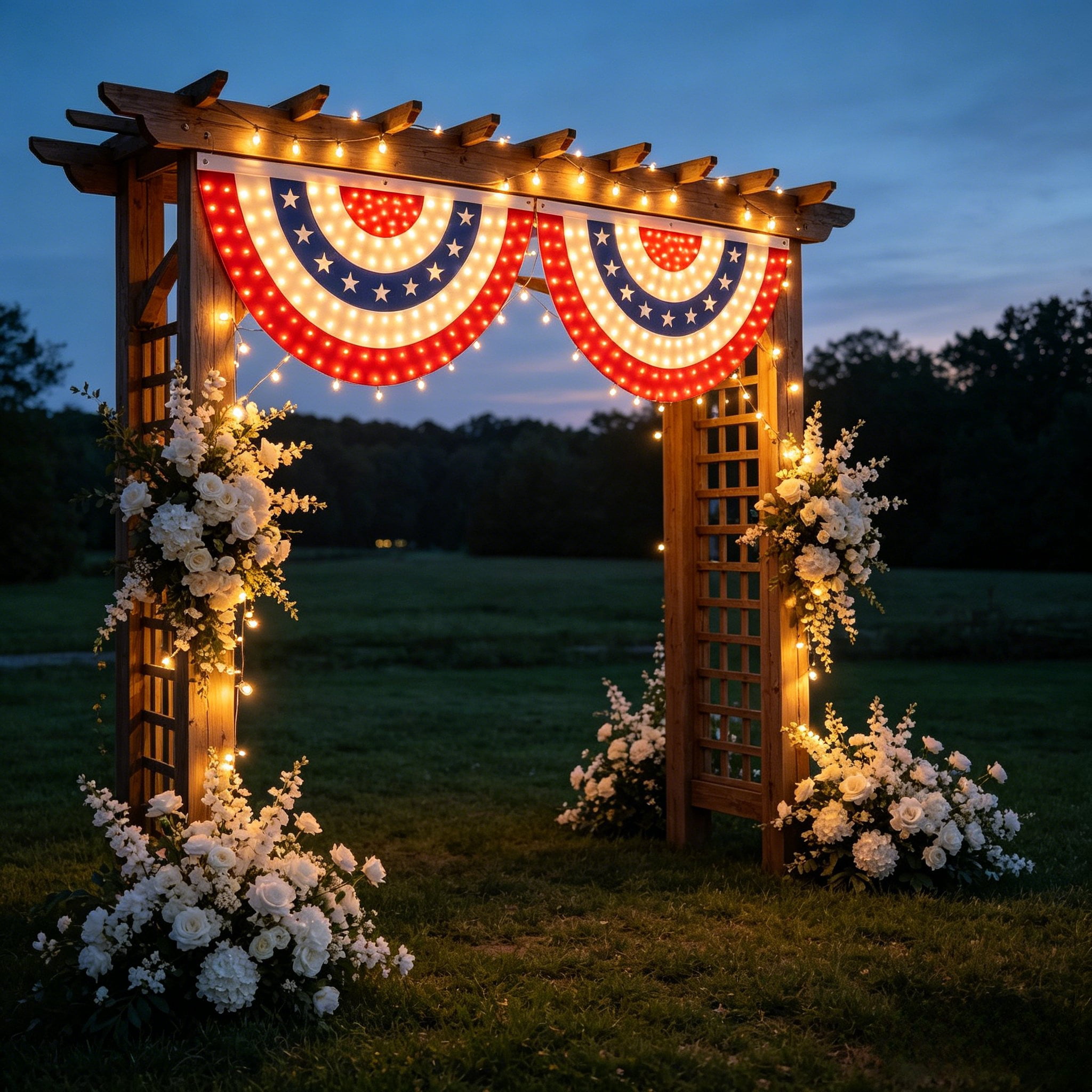 BZPIZ LED Light Fan Flag, LED American Pleated Fan Bunting Flag 2PC Outdoor Red White Blue Bunting Banner for Independence Day Decorate Patriotic Memorial Day, 4th of July Decorations