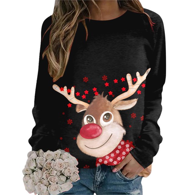 WILLBEST hoodies Merry Christmas Sweatshirt For Women Comfortable Funny Christmas Tree Truck Graphic Pullover Crewneck Loose Fit Blouse Tops star labs hoodie