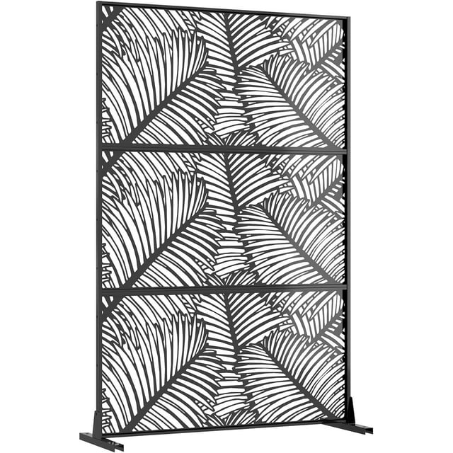 OUYAWEI Metal Privacy Screen,Freestanding Decorative Divider,Extended Height Privacy Screen with Stable Base for Garden,Palm leaf design