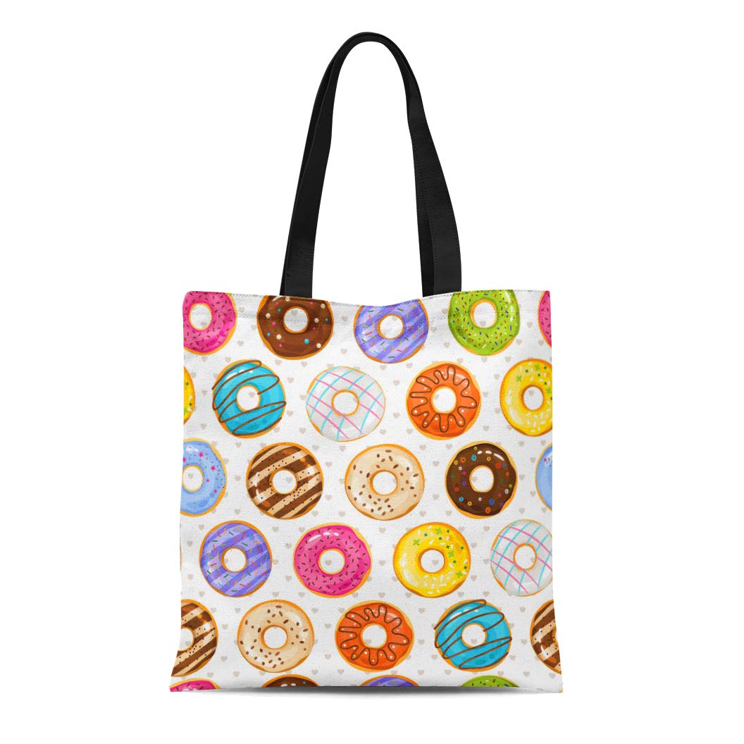 KDAGR Canvas Tote Bag Powdered Donut Dessert and Little Love Hearts