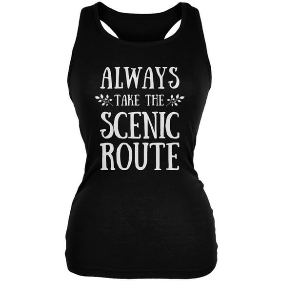 Hiking Always Take the Scenic Route Black Juniors Soft Tank Top - Medium