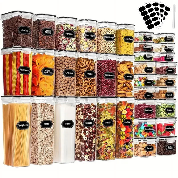 36 Pack Airtight Food Storage Containers Set with Labels & Marker- Leak-Proof, BPA-Free, Flip-Top Lids, Perfect For Kitchen Pantry Organization, Storage for Flour, Sugar, Cereal