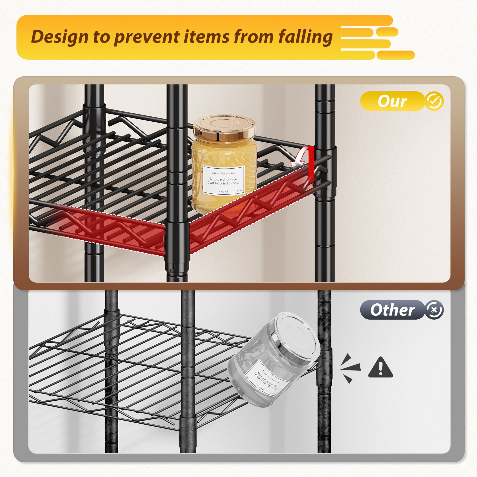 REIBII 5-Tier Black Metal Wire Shelving Unit 12″W×12″D×49″H Adjustable Narrow Storage Rack for Bathroom Kitchen Closet Laundry，Black