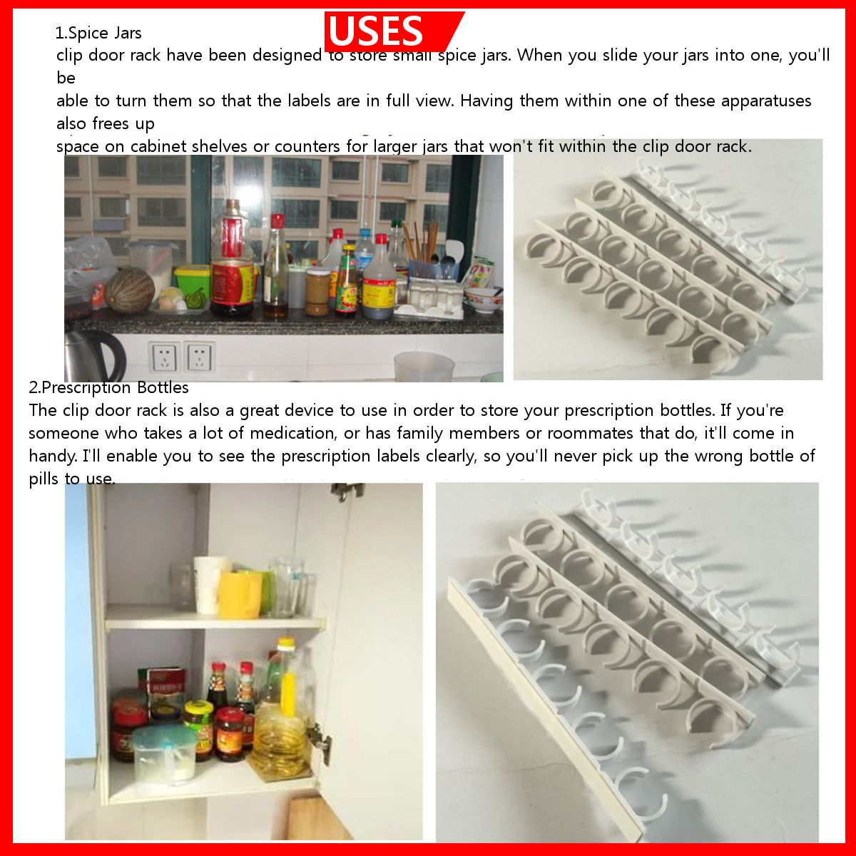 4PCS/SET Kitchen Spice Clips, Spice Gripper Jars Holder Cabinet Storage Strips (4 Strips for Holds 20 Jars） - image 9 of 12
