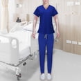 thumbnail image 1 of Conjunto de uniformes exfoliantes Yinane Ropa de trabajo Pantalones superiores de enfermera Azul Real L, 1 of 8