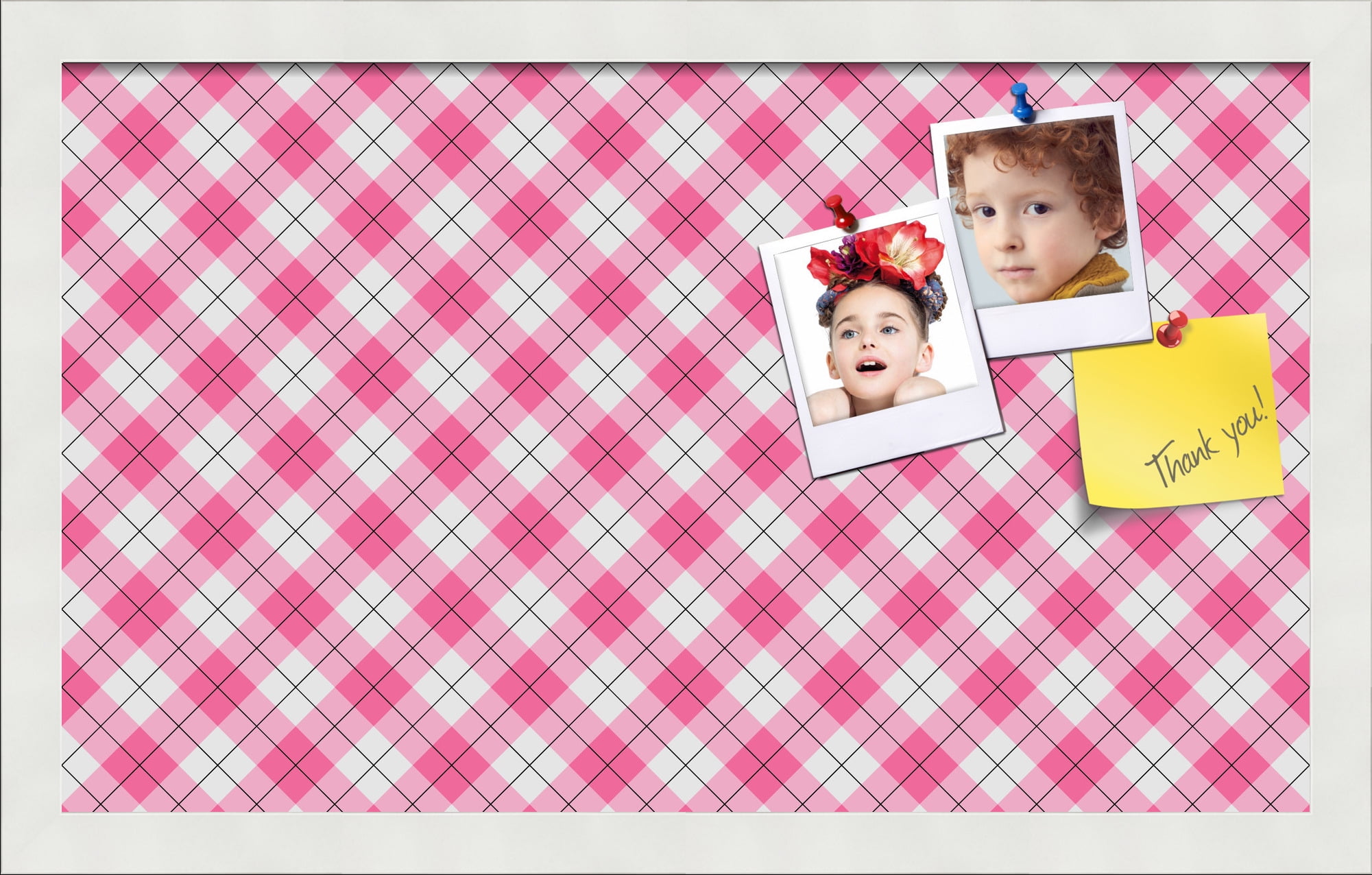 PinPix 20x12 Custom Cork Bulletin Board Argyle Pink Poster Board Has a