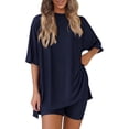 thumbnail image 2 of Workout Sets for Women 2 Piece Set Short Sleeve Oversized T-shirt High Waisted Yoga Biker Shorts Tunic Tops Summer Outfits, S, 2 of 6