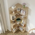 thumbnail image 3 of BALANBO Corner Bookshelf Solid Wood 5 Tier Tall Bookcase for Living Room, Raw Wood, 3 of 7