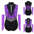 thumbnail image 5 of Aislor Gymnastic Outfits for Girls Sequins Ballet Leotard Color Block Latin Jazz Modern Dance Bodysuit with Gloves Purple 16, 5 of 7