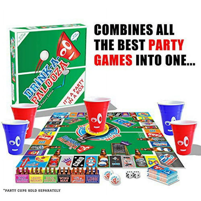 DRINK-A-PALOOZA Board Game: Fun Drinking Games for Couples Game Night | The  Drinking Board Game for Parties That Combines Beer Pong + Flip Cup + Kings