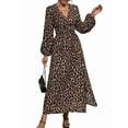 thumbnail image 2 of Women'S Spring Sleeve High Split Casual Loose V-Neck Waist A-Line Flowy Swing Maxi Length Dresses Leopard Print XL, 2 of 9