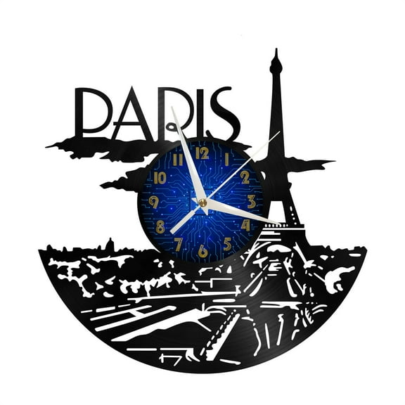 Paris scenery Vinyl Record Wall Clock for Kitchen Wall Decor Wall Art Gift for Lover Gift Idea for a Best Friend(B)