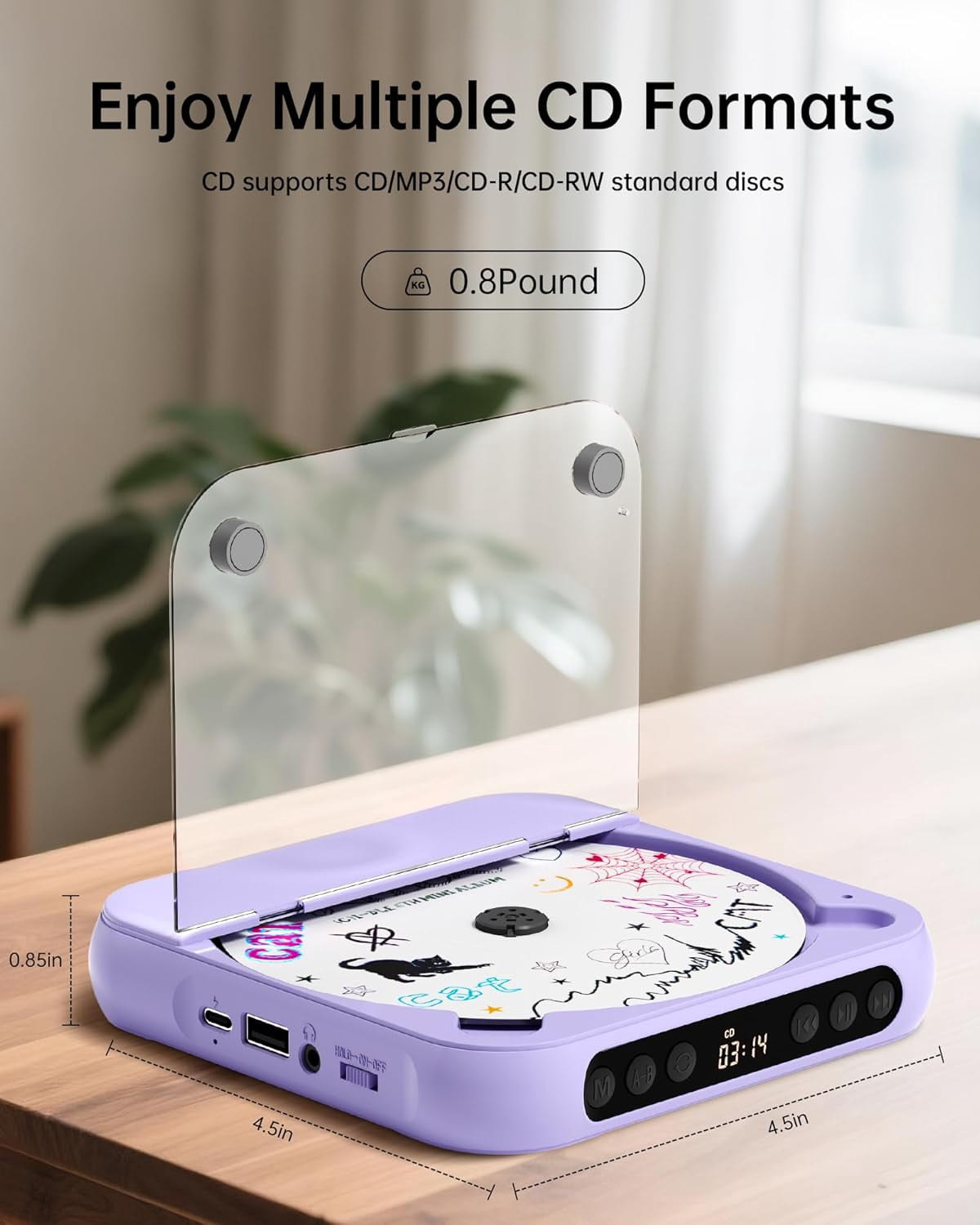 otnbgsr Portable CD Player Bluetooth 2026 Upgrade Rechargeable Music Player Dual Speakers LCD Display Support CD USB AUX MP3 with Headphones