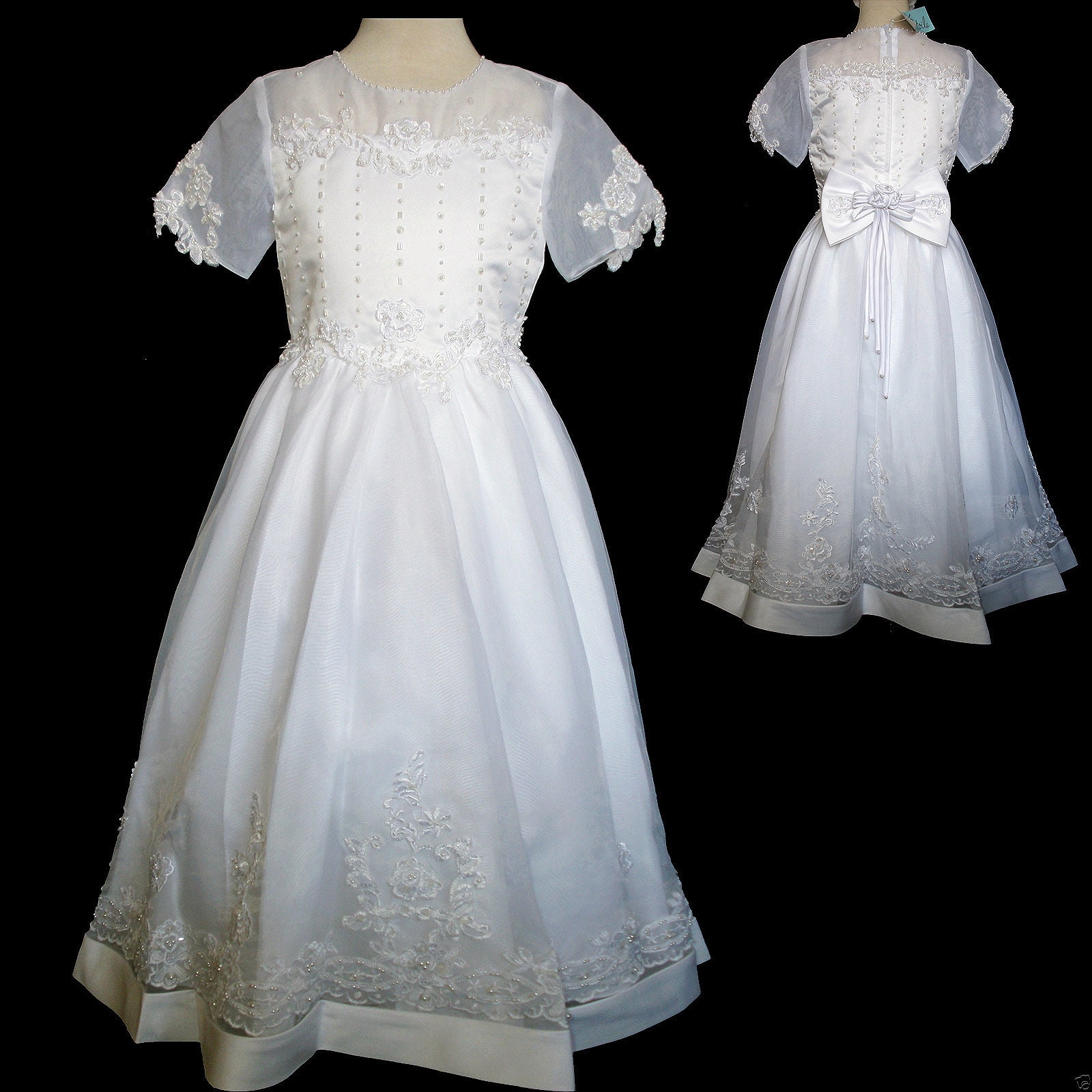 New Girl Wedding Bride maid Pageant 1st Holy Communion Dress White 5 6