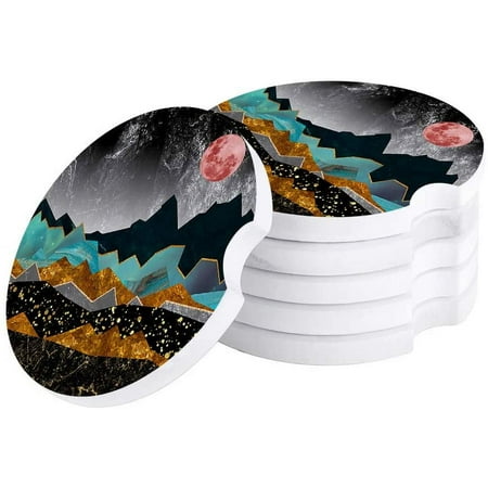 

KXMDXA Black Green Mountain Peak Red Moon Set of 4 Car Coaster for Drinks Absorbent Ceramic Stone Coasters Cup Mat with Cork Base for Home Kitchen Room Coffee Table Bar Decor