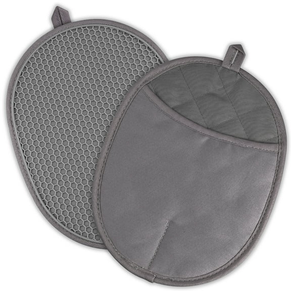 Zacenei 2PCS Silicone Pot Holders,Heat Resistant Oven Mitts Hot Pads w/ Pockets,Non Slip Grip Soft Cotton Lining Large Grilling Potholders for Kitchen Baking Cooking Mitt Set of 2Pack,9.8x7.5In,Gray