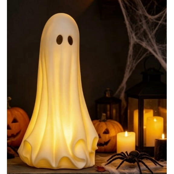 Halloween Decoration Under $15.00! Light Up Resin Ghost Halloween Decor Warm LED Glowing Ghost Statues Battery Operated Spooky Ghost Figurines For Yard Porch House Indoor Outdoor Halloween Party