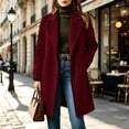 thumbnail image 4 of Hzzrkos Women Casual Loose Solid Color Lapel Collar Long Sleeve Double Breasted Pocket Long Coat Winter Outerwear Wool Blend Jacket Overcoat Wine M, 4 of 8