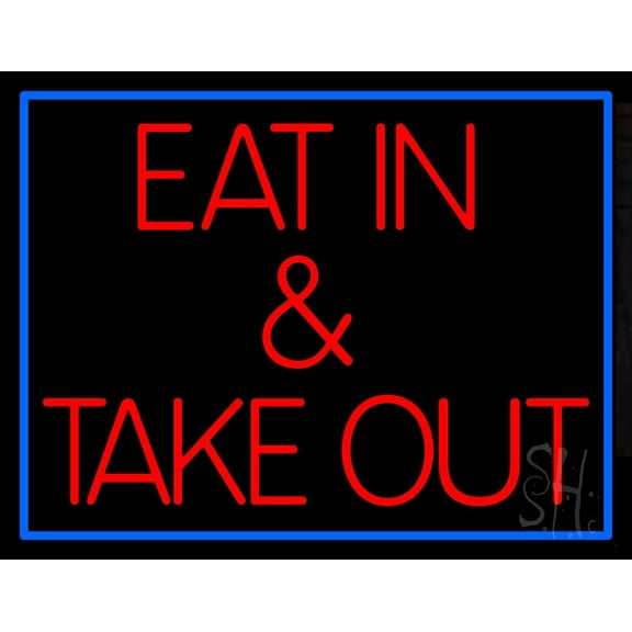 Eat And Take Out LED Neon Sign 24 x 31 - inches, Clear Edge Cut Acrylic Backing, with Dimmer - Bright and Premium built indoor LED Neon Sign for Bar decor.