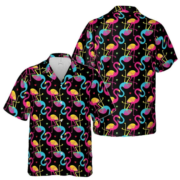 Funny Pink Blue Lovely Flamingo Tropical Birdie Hawaiian Shirt S-5XL