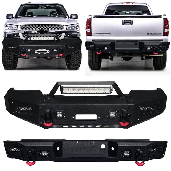 Vijay Compatible with 2003-2004-2005-2006 Chevrolet Silverado 1500 Front and Rear Bumper with LED Lights and D-Rings