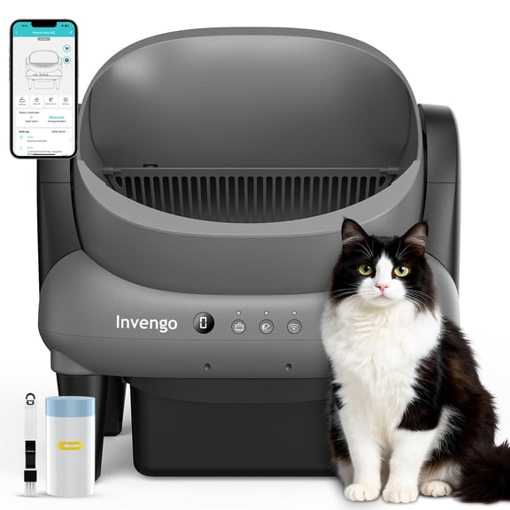 Invengo Automatic Self-Cleaning Cat Litter Box, Open Top Design with Safety Sensors and Anti-Pinch Protection, Smart Automatic Litter Box for Small & Medium Cats and Multi-Cat Homes, Grey