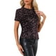thumbnail image 4 of INSPIRAR CHIC Blusa de terciopelo con lentejuelas para mujeres, cuello redondo, manga corta, ropa de fiesta y club, XS, negro y rosa, 4 of 6