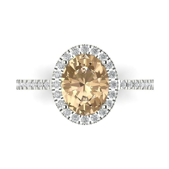 2.27 ctw with Simulated Diamond Halo Accents Anniversary Ring for Women | Oval Cut Yellow Moissanite | Hyperallergenic Solid 14K White Gold