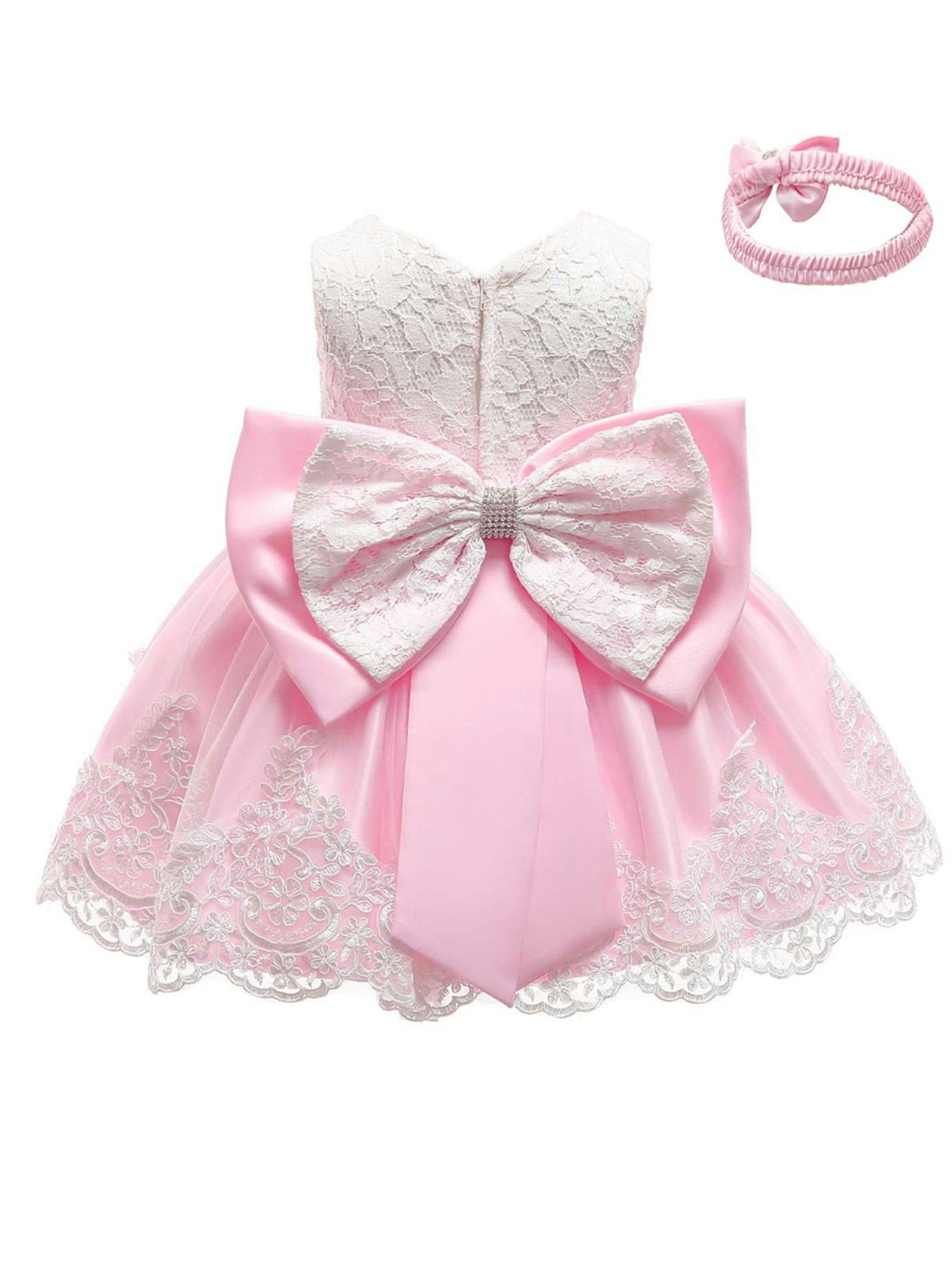 Kid Baby Girl Dresses Bowknot Princess Wedding Formal Dress+Headband Gown Sets