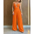 thumbnail image 5 of ChicMe Jumpsuits For Women Gold Ring Spaghetti Strap Cut-Out Waist Backless Wide Leg Jumpsuit Elegant Party Womens Rompers Orange-S, 5 of 8