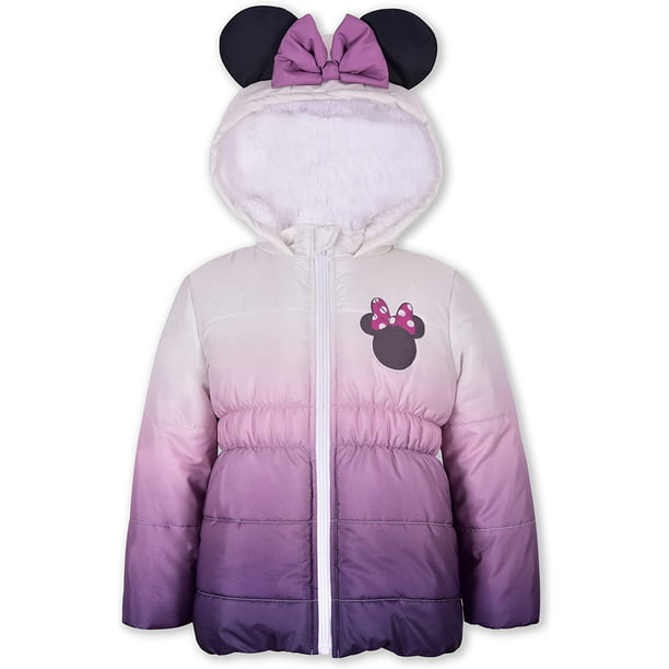 Disney Girl's Minnie Mouse Print Hooded Puffer Jacket with Ears