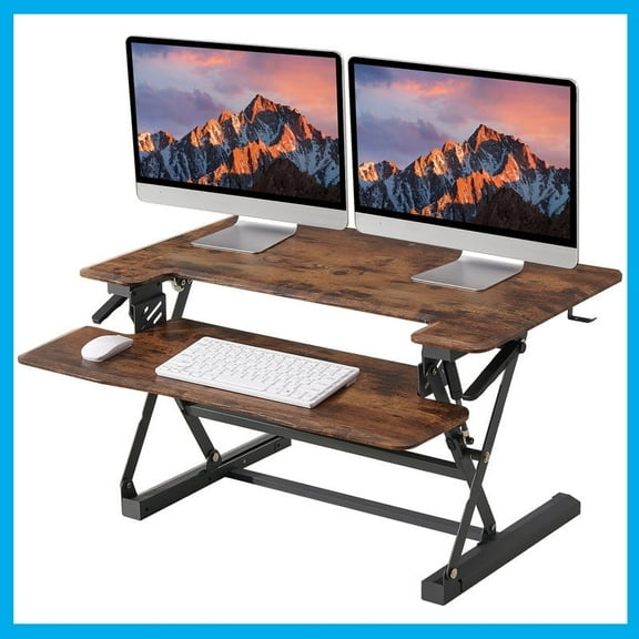 40 Inch Standing Desk Converter, 12-Position Adjustable Height Computer Desk Converter, Ergonomic for Use in Home Offices and Computer Workstations，Vintage Brown