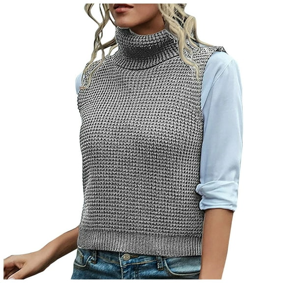 IROINNID Reduced Womens Sweater Sweater Vest Turtleneck Pullover Sweater Solid Color Leisure Short Length Sleeveless Slim Sweater Knitted Vest