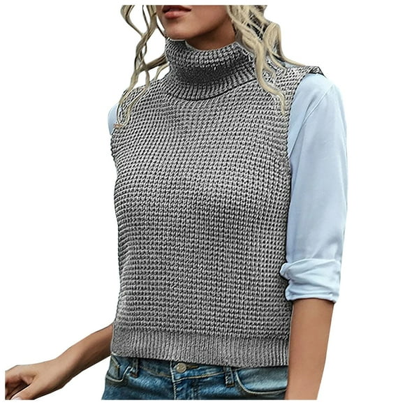 XZNGL Womens Sweater Vest Sleeveless Womens Casual Slim Sleeveless Turtleneck Sweater Knitted Pullover Vest Womens Turtleneck Sweater