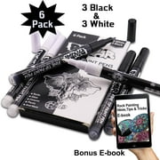 Pintar Art Supply 6 Black & White 0.7MM Tip Acrylic Paint Pens For All Surfaces