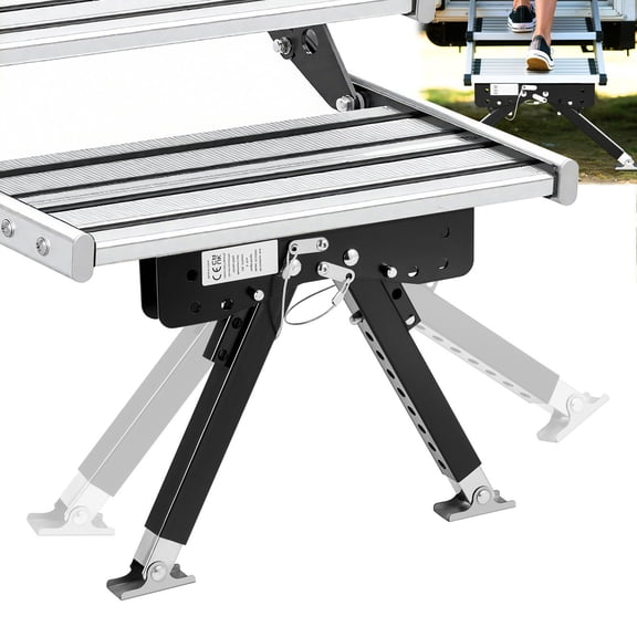 KFFKFF RV Step Stabilizer, Height Adjustable Support Kit, Camper Stair Stabilizers with Durable Powder-Coated Steel for Fifth Wheels, Travel Trailers, and Motorhomes