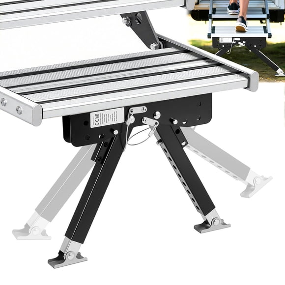 KFFKFF RV Step Stabilizer, Height Adjustable Step Stabilizer Kit, Camper Stair Stabilizers with Powder Coated Steel for 5th Wheels, Travel Trailers and Motorhomes