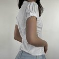 thumbnail image 3 of BUYISI Basic Simple Womens Lapel Stripes Short sleeves Shirt All-match Casual tops White M, 3 of 9