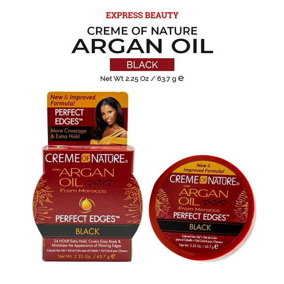 Express Beauty Edge Control Creme of Nature with Argan Oil from Morocco Perfect Edges (Black) 24 Hour Extra Hold & Covers Gray Roots - 2.25 oz