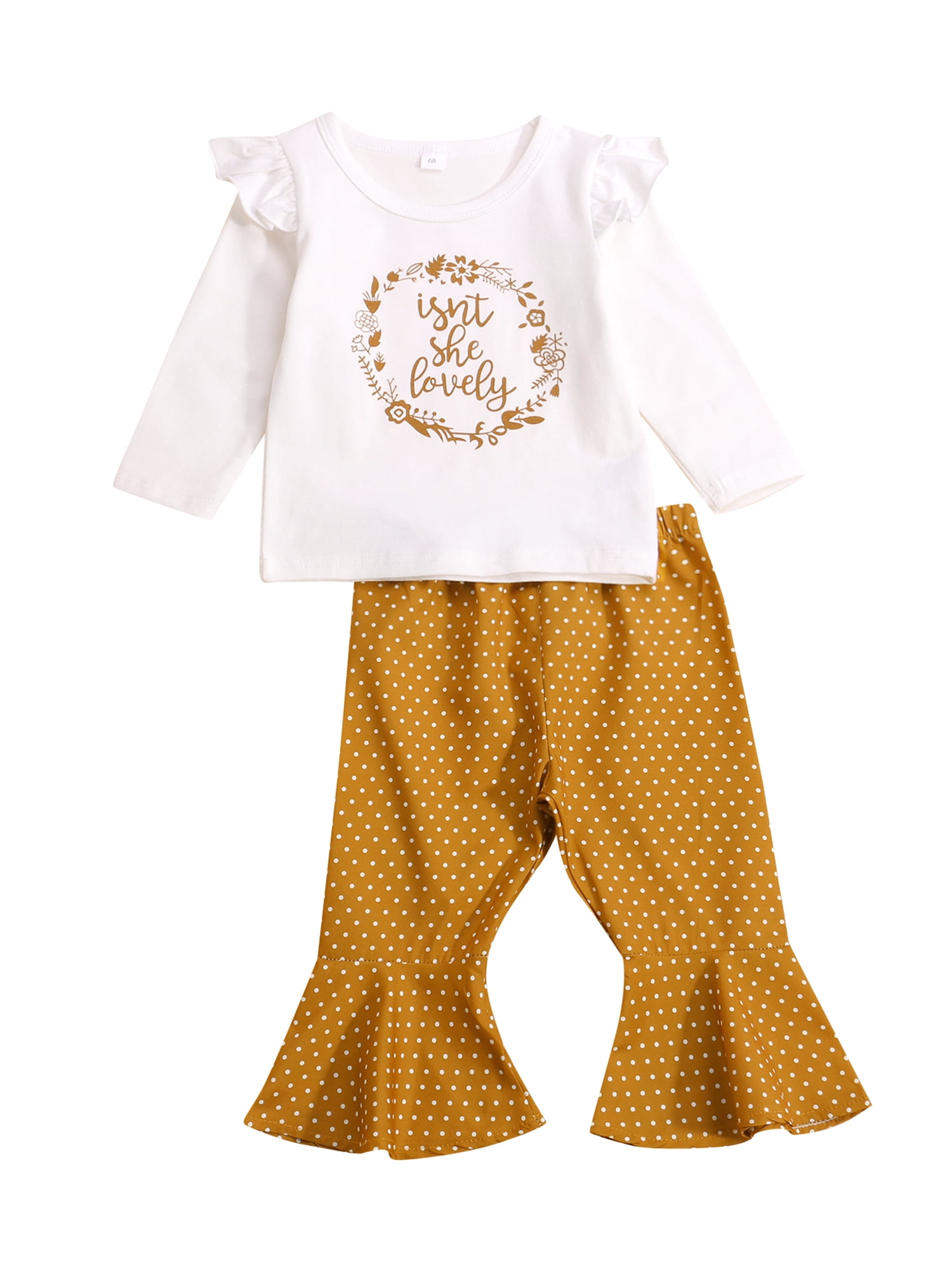 Little Girl Suit Fashion Letter Long Sleeve Top with Dot Flare Pants
