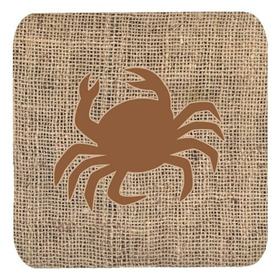 Crab Burlap And Brown Foam Coasters, Set Of 4