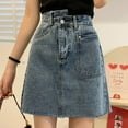 thumbnail image 2 of HXWCHs Women's Summer High Waist Asymmetrical A-Line Button Front Denim Culotte Skirt Elegant Casual Fashion Blue S, 2 of 8