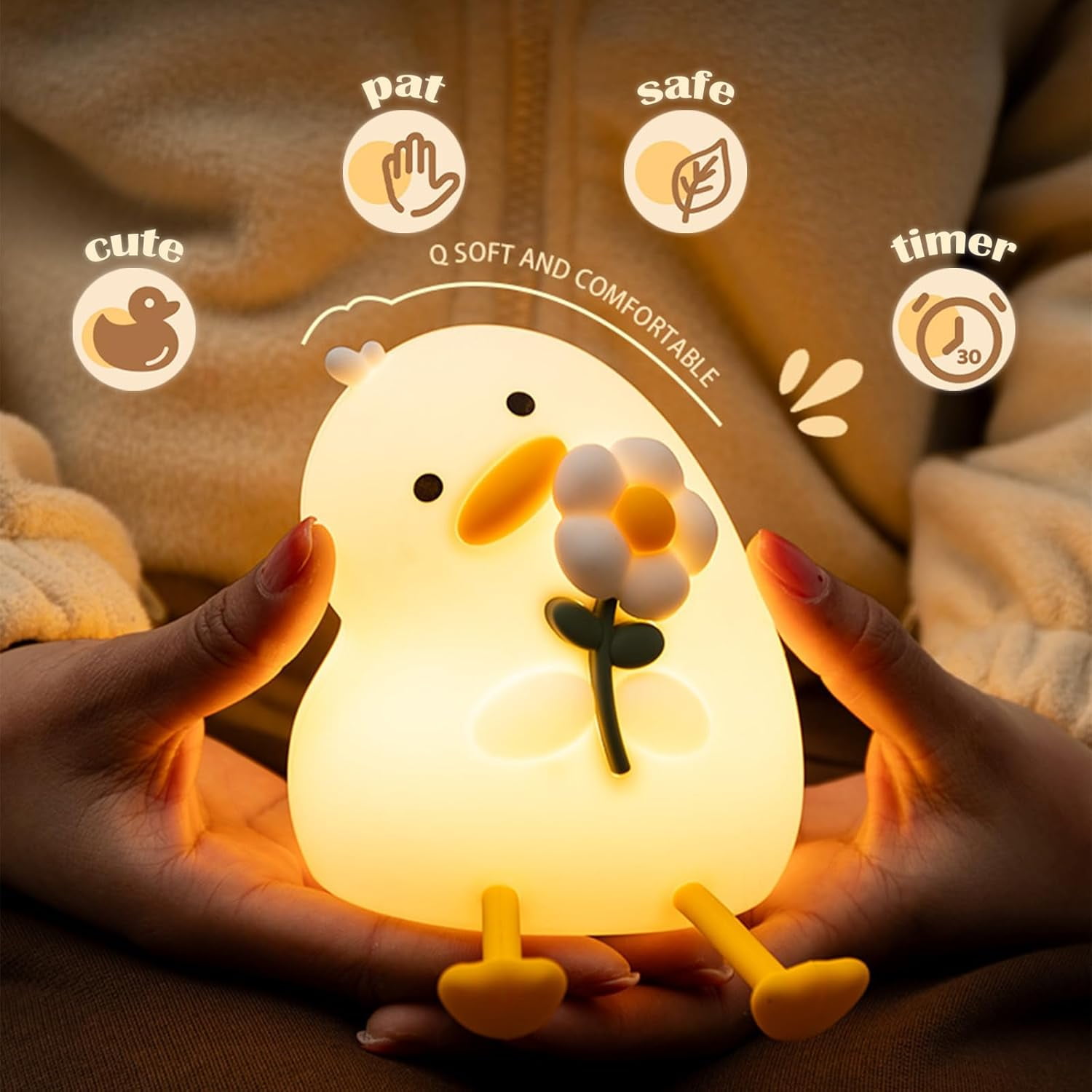 Night Light for Kids, Cute Duck Silicone NightLight with Timer, Rechargeable Nursery Light, LED Squishy NightLights, Safe Bedside Lamp, Dimmable Animal Night Lamp for Boys Girls Toddler