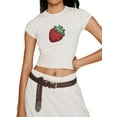 thumbnail image 1 of EYIIYE T-Shirts à Col Rond Aguichant pour Femmes, Manches Courtes, Hauts Courts, Blouses Mignonnes, Imprimé Fruit/grenouille, T-Shirts Ajustés, Mode Décontractée, Vêtements Mode Urbaine pour Adolescentes, Été, Quotidien, 1 of 4