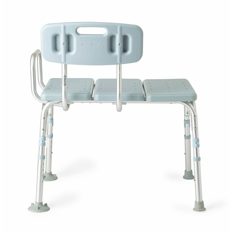 Medline Tub Transfer Bench With Back with Microban 300lb Weight Capacity Blue