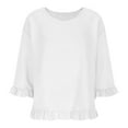 thumbnail image 4 of FRSASU Womens Tops 3/4 Sleeve Shirts Crew Neck Loose Solid Color Casual Blouses White, 4 of 9
